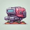 Pixelated Sci-fi Robot: Detailed Miniatures In Light Gray And Magenta