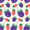 Pixelated strawberry and grape fruits background