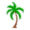 Pixelated tropical palm. Green large leaves with brown curving pixel trunk