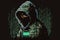 Pixelated unrecognizable hooded cyber criminal