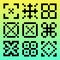 Pixels trend, QR, Cyber futurism style, abstract shapes, Technology 90s. Minimal graphic design, 8 bit, rave, Sequence