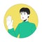 Pixie cut korean woman waving hand 2D line vector avatar illustration