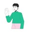 Pixie cut korean woman waving hand 2D linear cartoon character