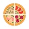 Pizza 4 slice. Fast food infographics. Vector illustration.