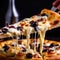 Pizza with blueberries and mozzarella cheese on black background