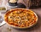 The pizza Bolognese with beef, pork, lots of vegetables and tons of flavor