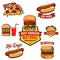 Pizza, burger, hot-dog illustrations in retro style isolated on