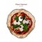 Pizza Caprese with mozzarella, tomatoes, olives and basil leaves
