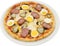 Pizza Capricciosa with cheese tomatoes mushrooms egg flat sausage and ham