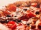 Pizza capriciosa in pizzeria, food background