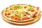 Pizza Carbonara, mozzarella, sour cream, eggs, bacon, lettuce, fresh tomat