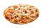 Pizza with caviar, shrimp, cheese, tomato and olives