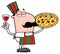 Pizza Chef Cartoon Character Holding A Glass With Wine.