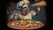 Pizza Chef making yummy and delicious pizza - Illustration