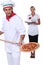 Pizza chef and a waitress