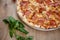 Pizza Chicken, Polo, mozzarella, sausage and prosciutto lower detail and spinach