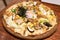 Pizza chicken teriyaki spicy with vegetables and egg