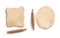 Pizza or cookie dough rolled in round and square shapes with wooden rolling pin