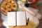 Pizza cooking, cookbook, ingredients, making pizza, copy space