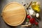 Pizza cutting board at table