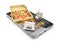 Pizza delivery, call or order online on mobile, cellular, smart phone. 3d illustration.