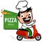 Pizza delivery chef riding a scooter. Vector illustration