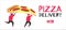 Pizza delivery couriers carrying big pepperoni slice. vector illustration