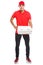 Pizza delivery latin man boy order delivering job full body portrait deliver box young isolated on white