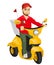 Pizza delivery man driving yellow scooter