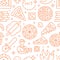 Pizza delivery orange seamless pattern. Vector background included line icons as courier, cheese, hit, rolling pin, oven