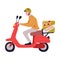 Pizza Delivery Service Man in Helmet Riding Scooter with Bag Vector Illustration