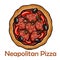 Pizza Diavolo with chorizo, rucola, cherry tomato, jalapeno, chili, kalamata, mozzarella, pesto, parmesan. Neapolitan round pizza