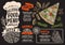 Pizza food menu template for restaurant with chefs hat lettering