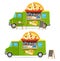 Pizza food truck isolated vector car, cartoon van