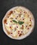 Pizza Four Cheese with smoked suluguni, gorgonzola, mozzarella, mountain ash, walnuts, honey, basil. Neapolitan round pizza on