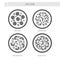 Pizza icon set. Meat, seafood, vegetarian, desert pizza.