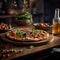 Pizza and the ingredients from which it is made on the table close-up.