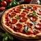 Pizza Italian Cuisine Pizza with Pepperoni Salami Tomatoes Olives Vegetables Pizzeria Culinary Art Fast Food Cheese Pizza Slice