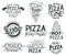 Pizza lettering quotes. Italian pizza, fast food lettering quotes, pizzeria menu food labels. Street food cafe pizza