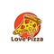 Pizza Love pepperoni, doodle sketch hand drawn cartoon icon, vector illustration sticker Logo