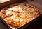 Pizza margarita four cheese in takeaway box.Macro.AI Generative