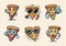 Pizza mascot, vintage character, retro art. Cartoon Characters Set