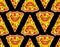 Pizza monster pattern seamless. Terrible fast food background. Angry food texture. Vector ornament