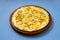 Pizza mozarella with ervilha, corn, onion rings & basil 1