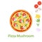 Pizza Mushroom flat icon isolated on white background. Pizza food silhouette.