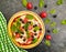 Pizza, olives, tomatoes recipe homemade concrete background