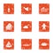 Pizza party icons set, grunge style