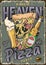 Pizza party poster colorful vintage