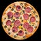 Pizza with peperoni and olives, clipping path