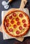 Pizza with pepperoni and cheese. Fast food. Italian cuisine. American food